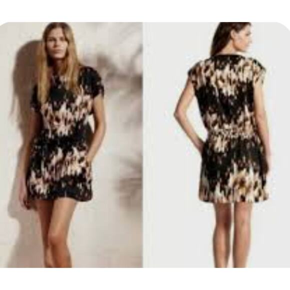 DEREK LAM BY DESIGN NATION Tunic Dress Drawstring Waist Black Beige/Tan Size XS - Picture 2 of 12